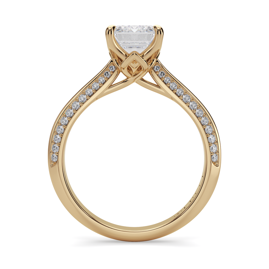 Load image into Gallery viewer, LUCCE Knife Edge Cathedral Emerald Diamond Pavé Engagement Ring with Overlapping Petal Prongs in Gold or Platinum
