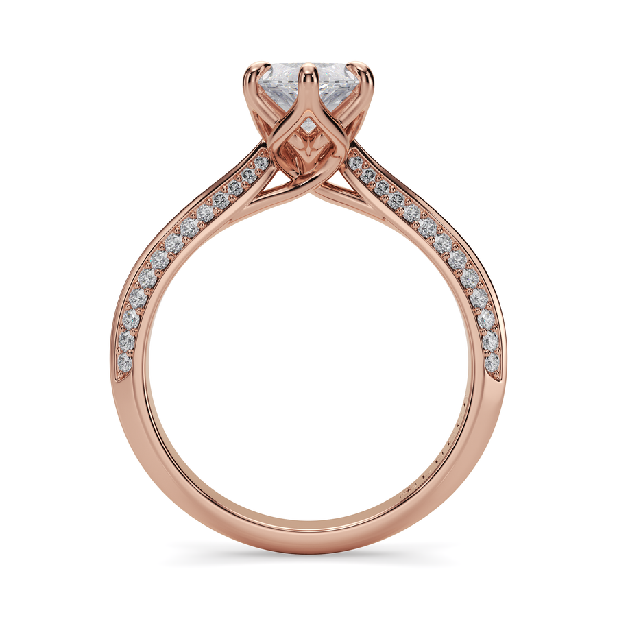 Load image into Gallery viewer, LUCCE Knife Edge Cathedral Marquise Diamond Pavé Engagement Ring with Overlapping Petal Prongs in Gold or Platinum
