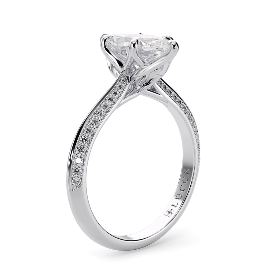 Load image into Gallery viewer, LUCCE Knife Edge Cathedral Marquise Diamond Pavé Engagement Ring with Overlapping Petal Prongs in Gold or Platinum
