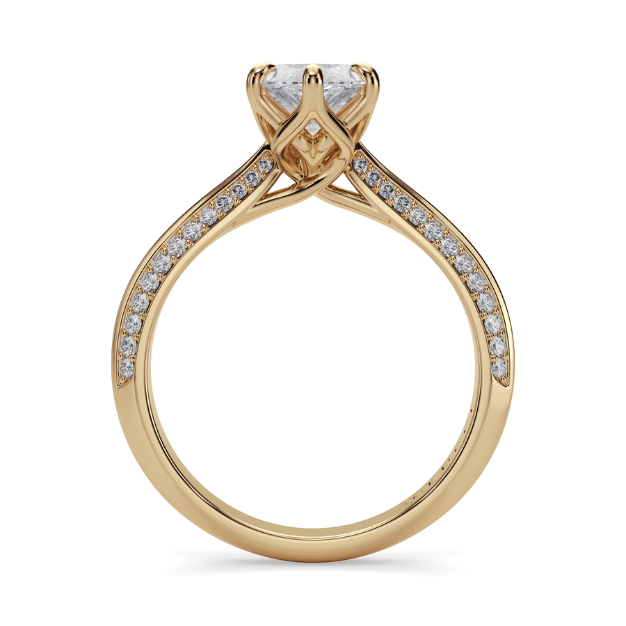 Load image into Gallery viewer, LUCCE Knife Edge Cathedral Marquise Diamond Pavé Engagement Ring with Overlapping Petal Prongs in Gold or Platinum
