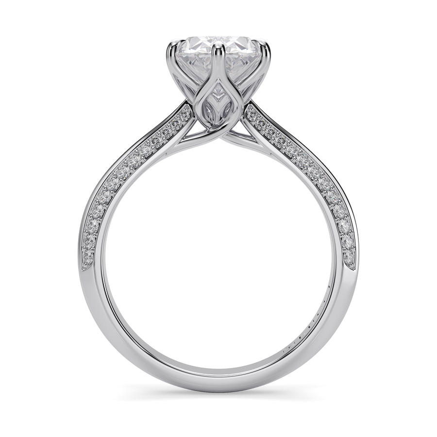Load image into Gallery viewer, LUCCE Knife Edge Cathedral Oval Diamond Pavé Engagement Ring with Overlapping Petal Prongs in Gold or Platinum
