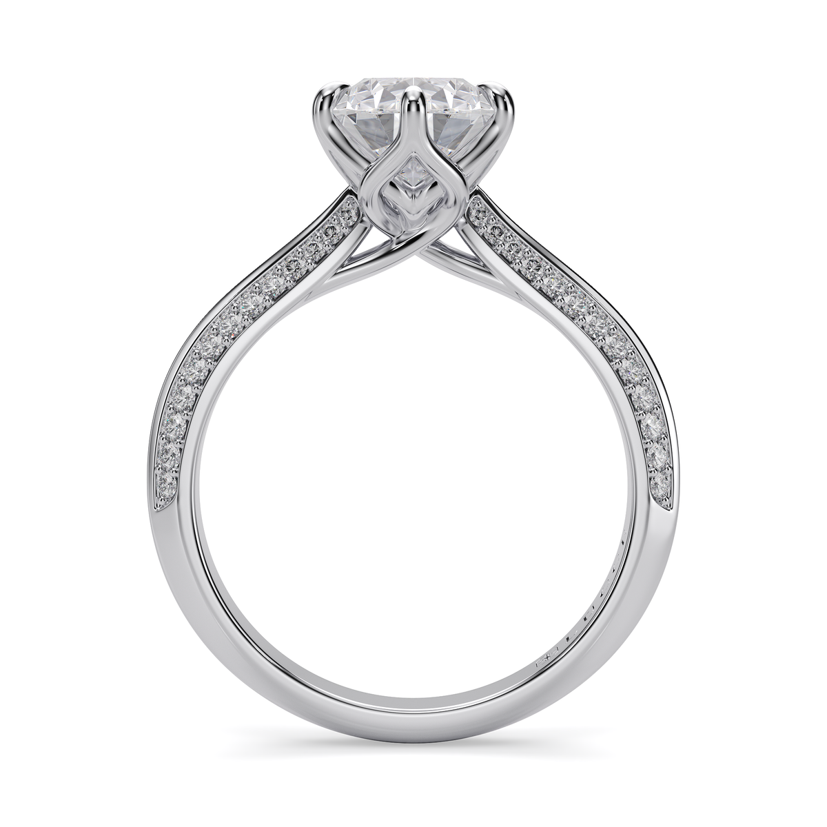 Load image into Gallery viewer, LUCCE Knife Edge Cathedral Pear Diamond Pavé Engagement Ring with Overlapping Petal Prongs in Gold or Platinum
