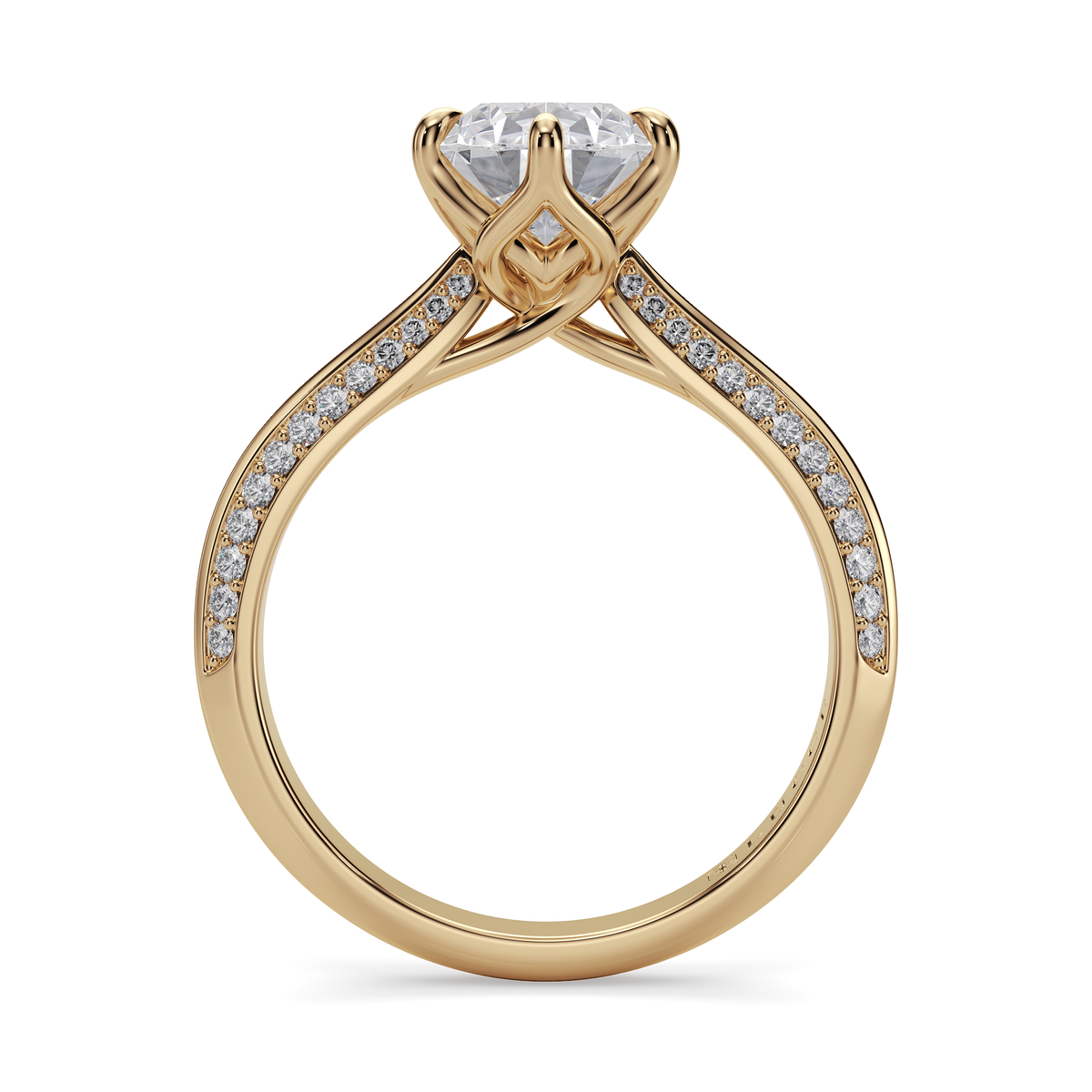 Load image into Gallery viewer, LUCCE Knife Edge Cathedral Pear Diamond Pavé Engagement Ring with Overlapping Petal Prongs in Gold or Platinum
