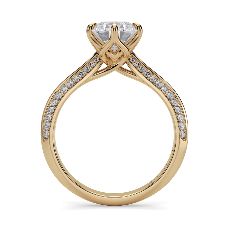Load image into Gallery viewer, LUCCE Knife Edge Cathedral Pear Diamond Pavé Engagement Ring with Overlapping Petal Prongs in Gold or Platinum
