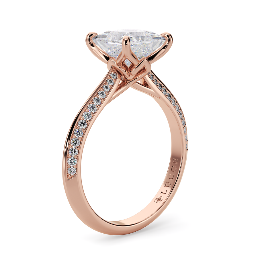 Load image into Gallery viewer, LUCCE Knife Edge Cathedral Princess Diamond Pavé Engagement Ring with Overlapping Petal Prongs in Gold or Platinum
