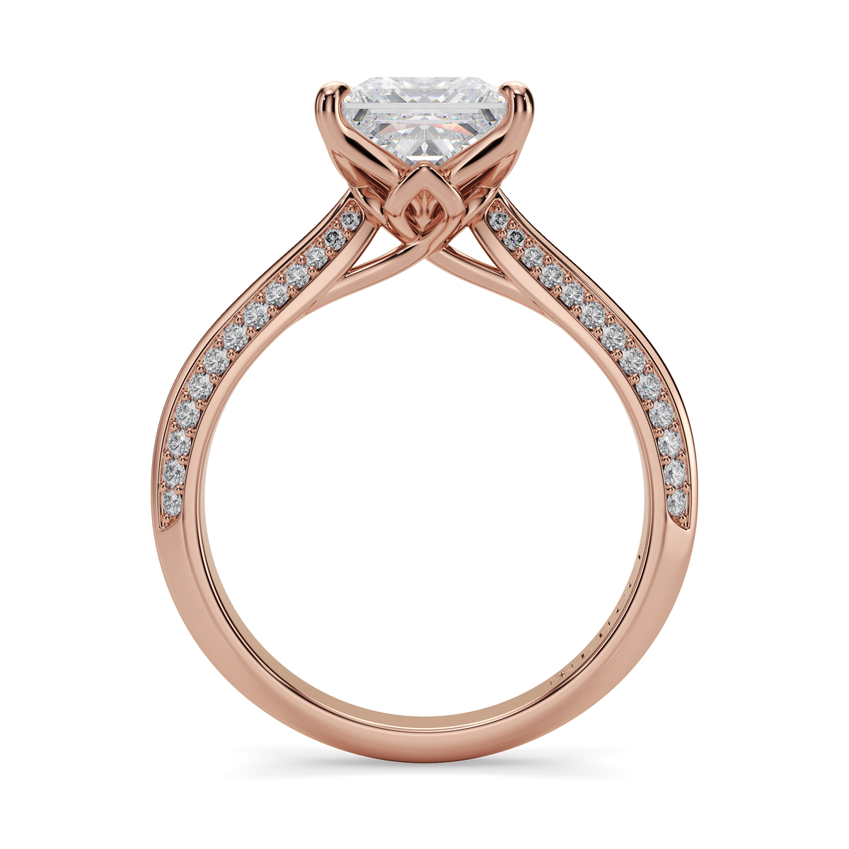 Load image into Gallery viewer, LUCCE Knife Edge Cathedral Princess Diamond Pavé Engagement Ring with Overlapping Petal Prongs in Gold or Platinum
