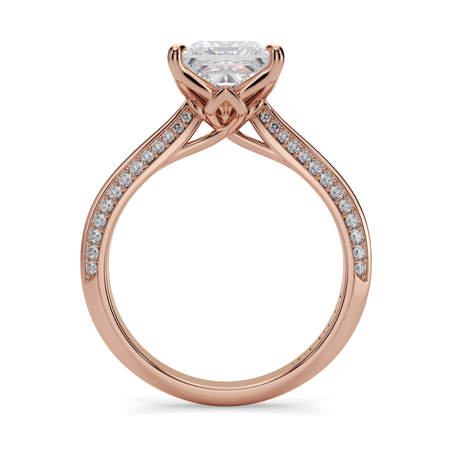 Load image into Gallery viewer, LUCCE Knife Edge Cathedral Princess Diamond Pavé Engagement Ring with Overlapping Petal Prongs in Gold or Platinum
