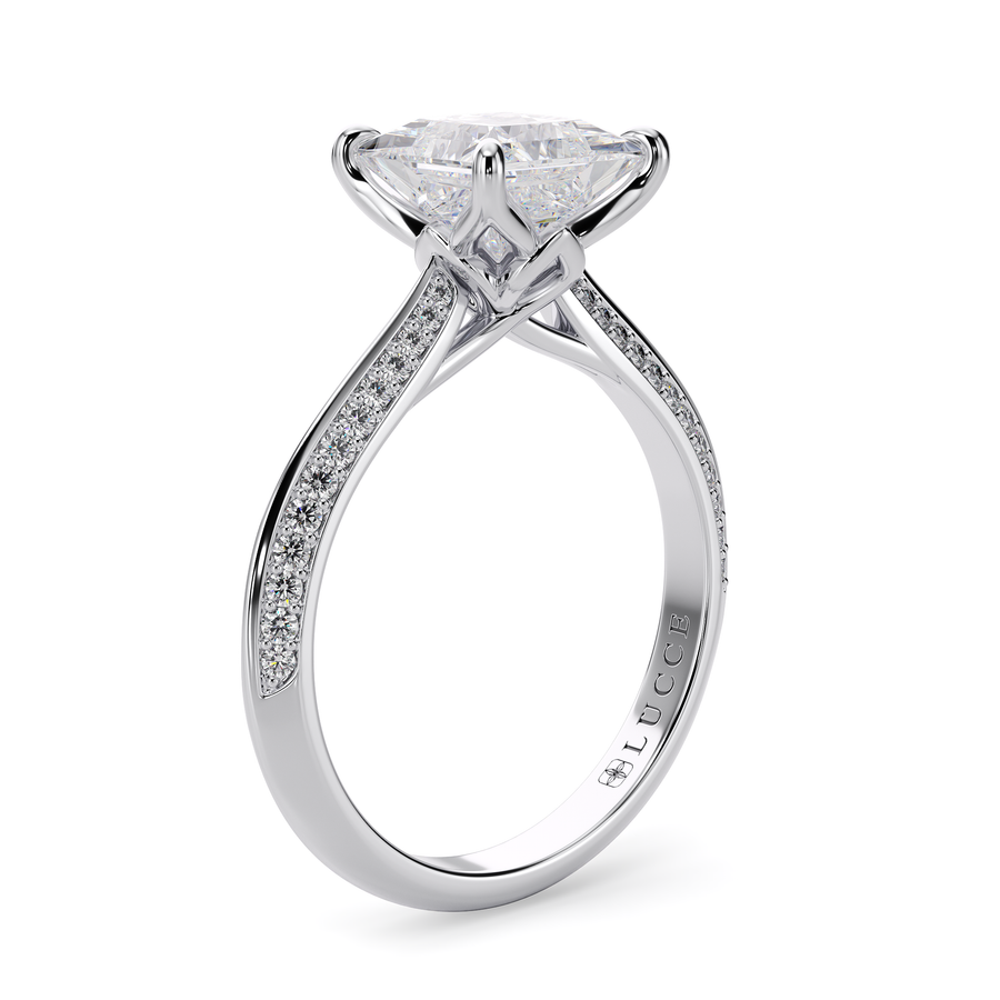 Load image into Gallery viewer, LUCCE Knife Edge Cathedral Princess Diamond Pavé Engagement Ring with Overlapping Petal Prongs in Gold or Platinum
