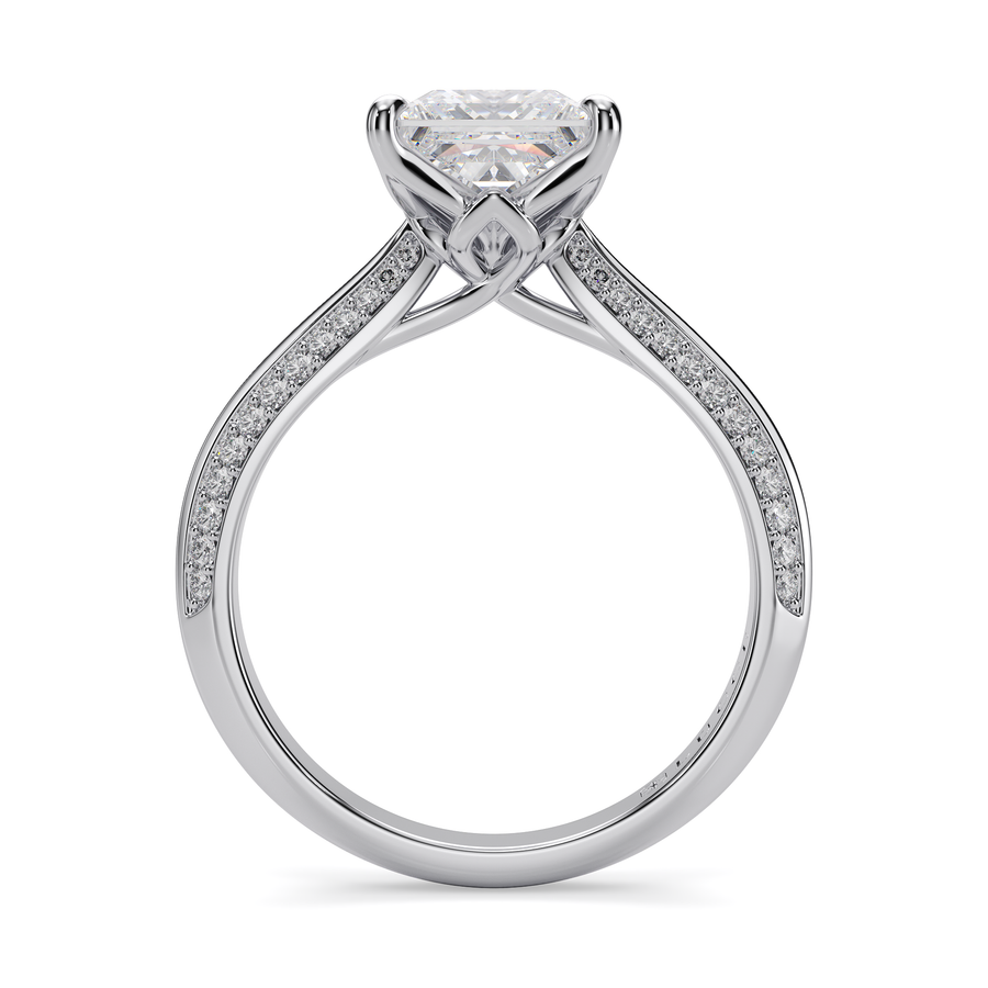 Load image into Gallery viewer, LUCCE Knife Edge Cathedral Princess Diamond Pavé Engagement Ring with Overlapping Petal Prongs in Gold or Platinum

