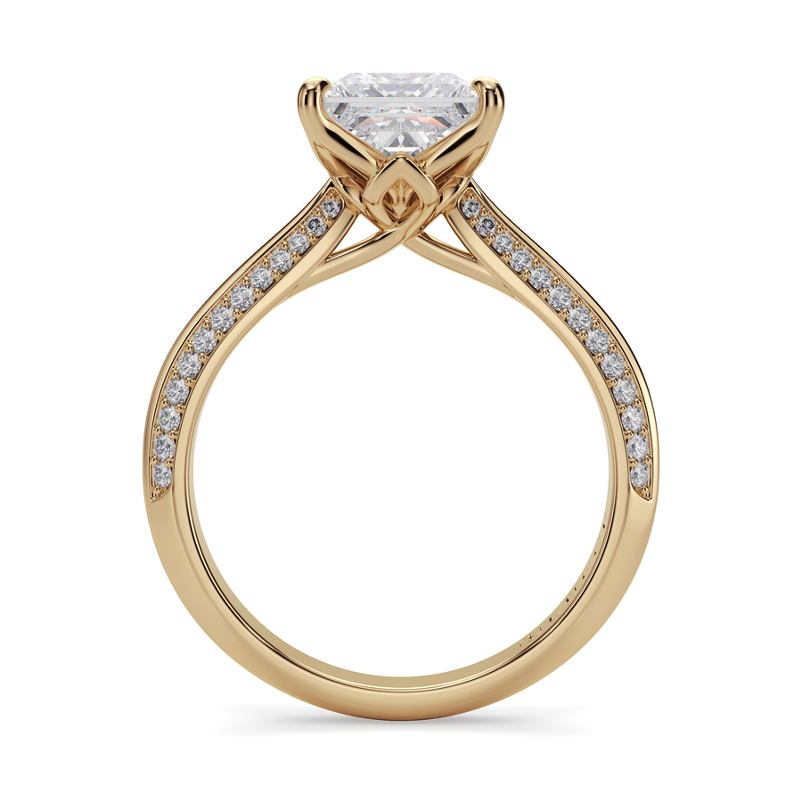 Load image into Gallery viewer, LUCCE Knife Edge Cathedral Princess Diamond Pavé Engagement Ring with Overlapping Petal Prongs in Gold or Platinum
