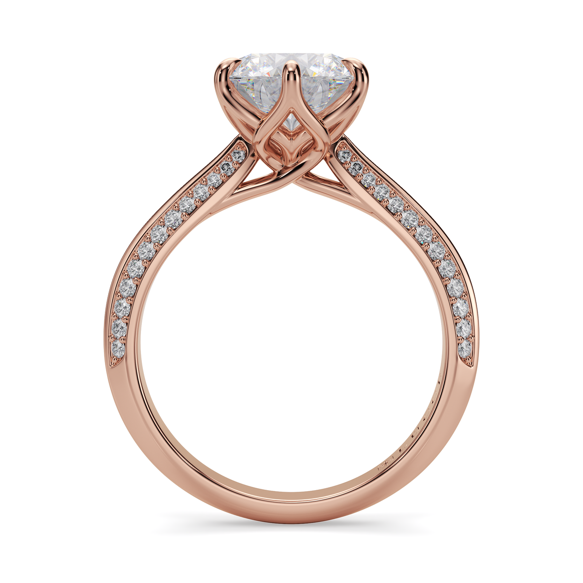 Load image into Gallery viewer, LUCCE Knife Edge Cathedral Round Diamond Pavé Engagement Ring with Overlapping Petal Prongs in Gold or Platinum
