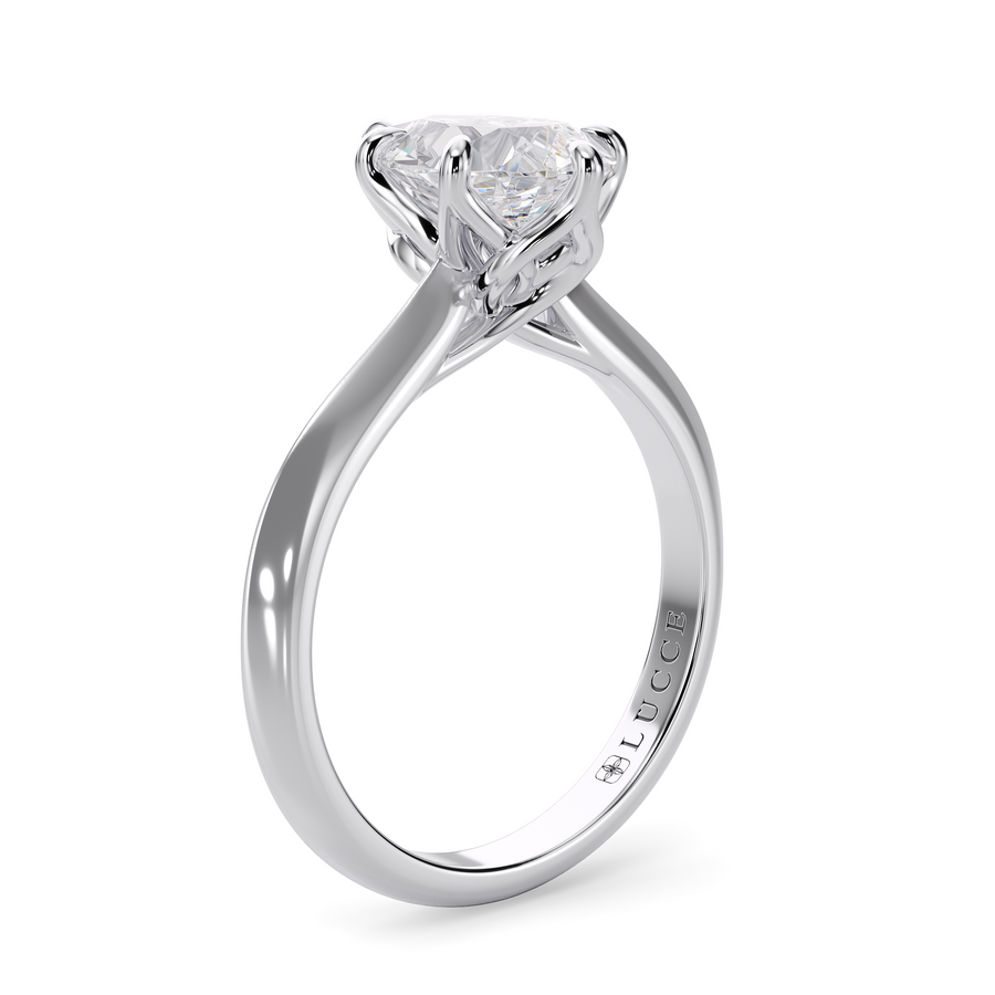 Load image into Gallery viewer, LUCCE Knife Edge Cathedral Pear Diamond Solitaire Engagement Ring with Overlapping Petal Prongs in Gold or Platinum
