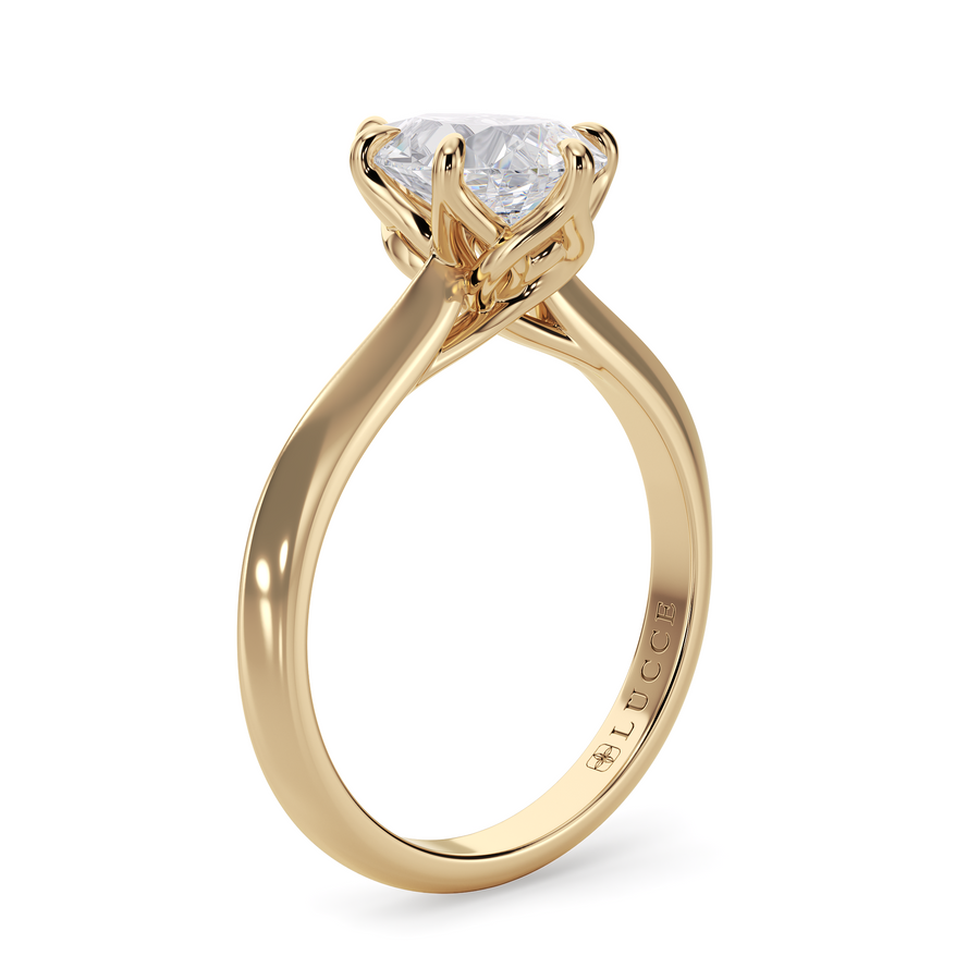 Load image into Gallery viewer, LUCCE Knife Edge Cathedral Pear Diamond Solitaire Engagement Ring with Overlapping Petal Prongs in Gold or Platinum
