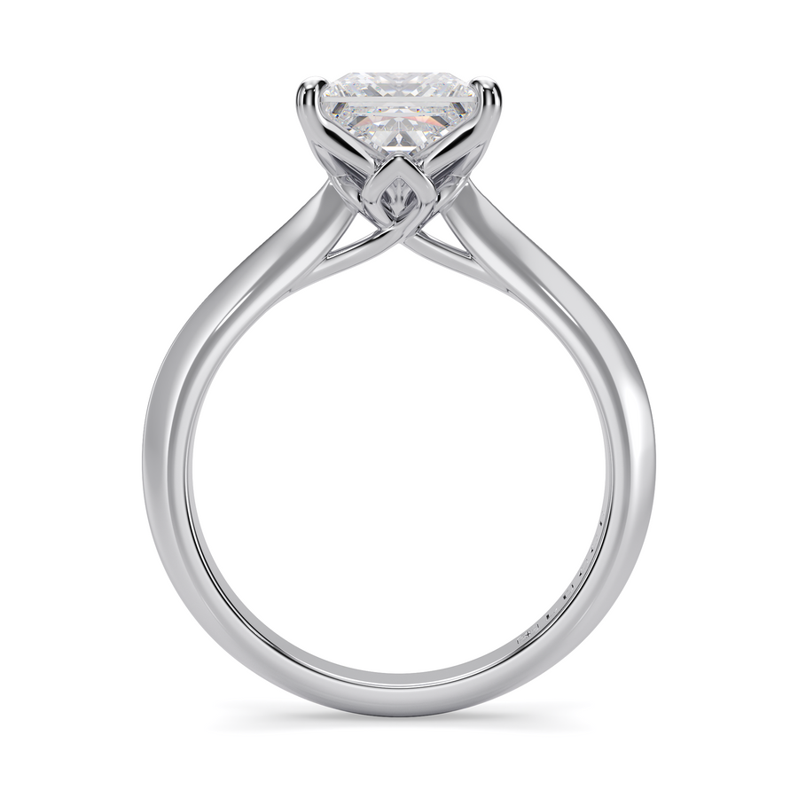 Load image into Gallery viewer, LUCCE Knife Edge Cathedral Princess Green Diamond Solitaire Engagement Ring with Overlapping Petal Prongs in Gold or Platinum
