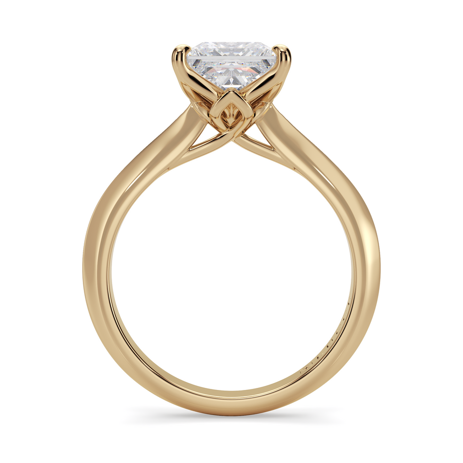 Load image into Gallery viewer, LUCCE Knife Edge Cathedral Princess Green Diamond Solitaire Engagement Ring with Overlapping Petal Prongs in Gold or Platinum
