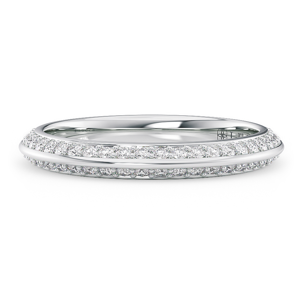 Load image into Gallery viewer, LUCCE Knife Edge Pave Diamond Half Eternity Wedding Ring in Gold or Platinum 
