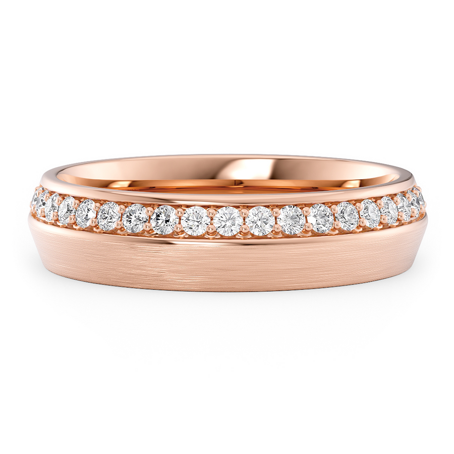 Load image into Gallery viewer, LUCCE Comfort Fit Unisex Wedding Ring with Knife Edge in Pave and Brushed or Polished Finish in Gold or Platinum

