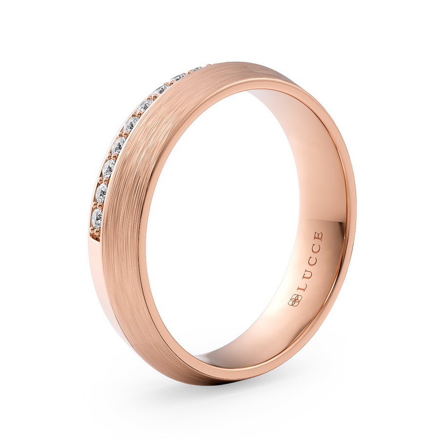 Load image into Gallery viewer, LUCCE Comfort Fit Unisex Wedding Ring with Knife Edge in Pave and Brushed or Polished Finish in Gold or Platinum
