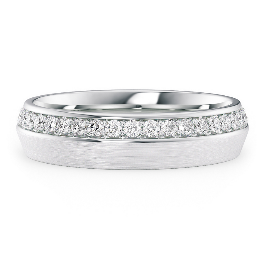 Load image into Gallery viewer, LUCCE Comfort Fit Unisex Wedding Ring with Knife Edge in Pave and Brushed or Polished Finish in Gold or Platinum
