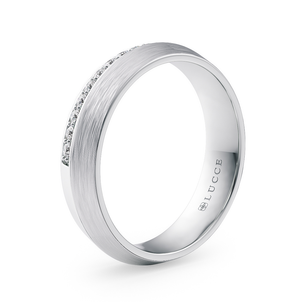 Load image into Gallery viewer, LUCCE Comfort Fit Unisex Wedding Ring with Knife Edge in Pave and Brushed or Polished Finish in Gold or Platinum
