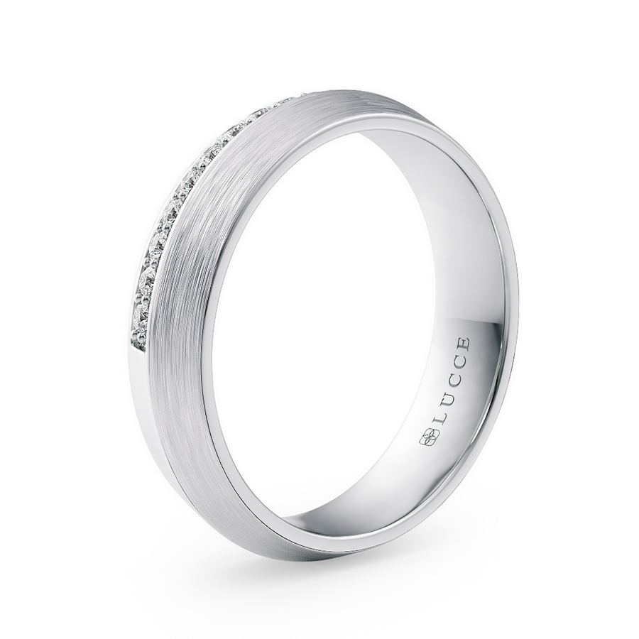 Load image into Gallery viewer, LUCCE Comfort Fit Unisex Wedding Ring with Knife Edge in Pave and Brushed or Polished Finish in Gold or Platinum
