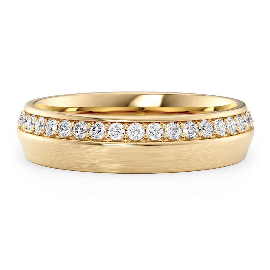 Load image into Gallery viewer, LUCCE Comfort Fit Unisex Wedding Ring with Knife Edge in Pave and Brushed or Polished Finish in Gold or Platinum

