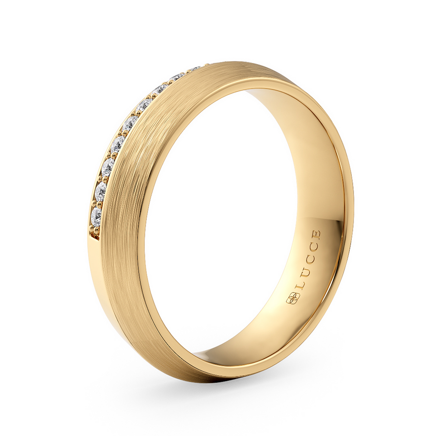 Load image into Gallery viewer, LUCCE Comfort Fit Unisex Wedding Ring with Knife Edge in Pave and Brushed or Polished Finish in Gold or Platinum
