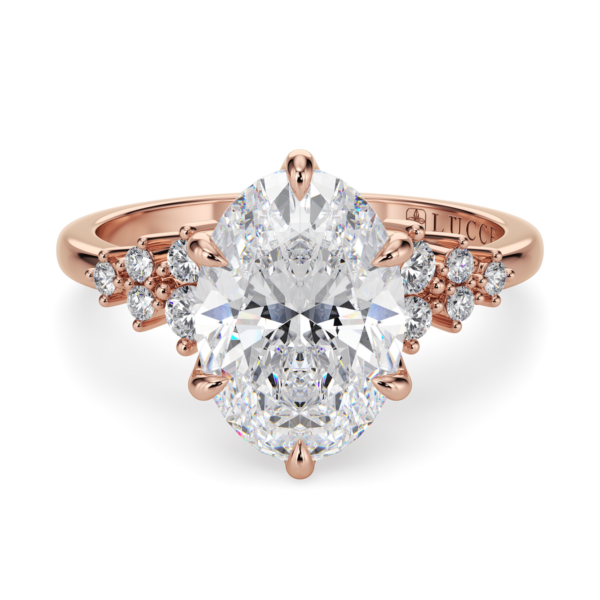 Load image into Gallery viewer, LUCCE Cluster Oval Diamond Engagement Ring with Petal Prongs in Gold or Platinum
