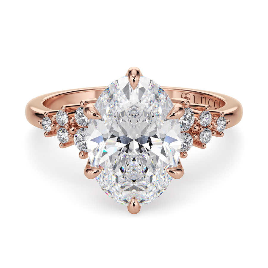Load image into Gallery viewer, LUCCE Cluster Oval Diamond Engagement Ring with Petal Prongs in Gold or Platinum

