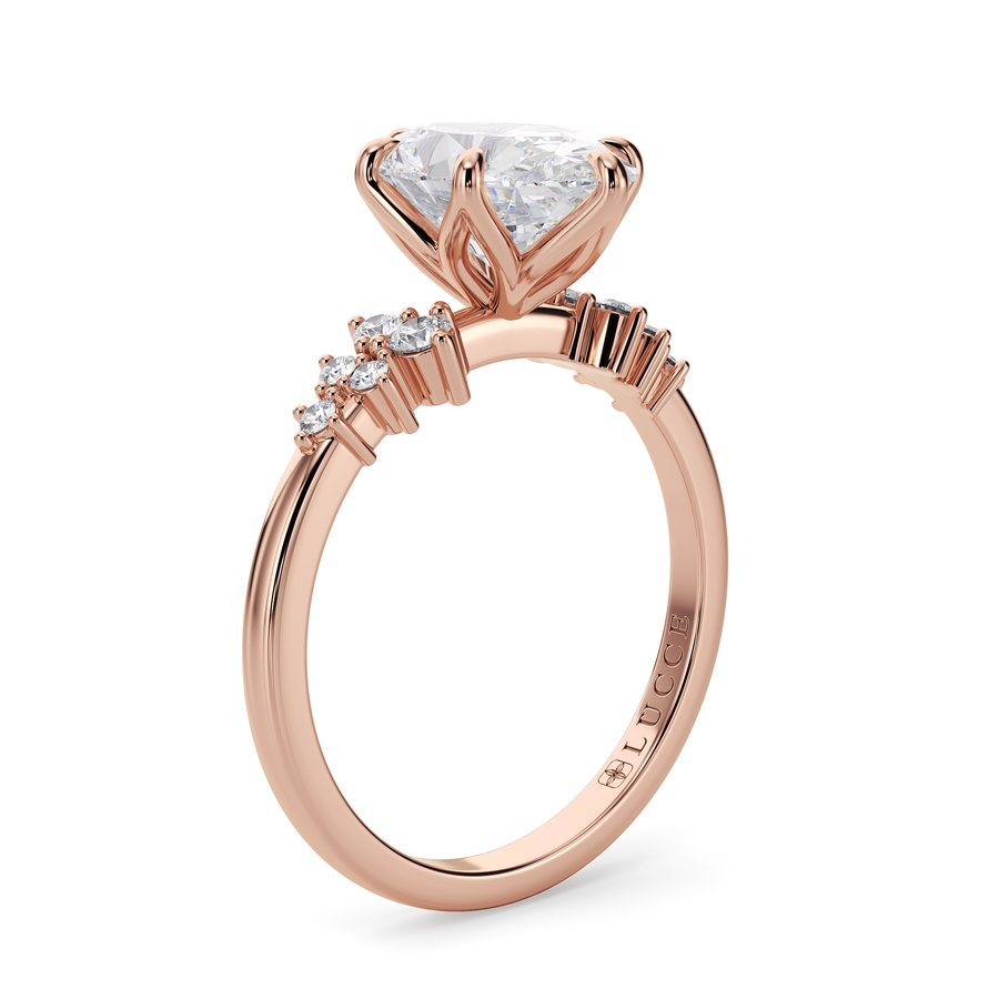 Load image into Gallery viewer, LUCCE Cluster Oval Diamond Engagement Ring with Petal Prongs in Gold or Platinum
