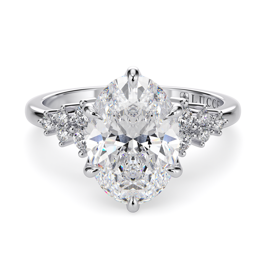 Load image into Gallery viewer, LUCCE Cluster Oval Diamond Engagement Ring with Petal Prongs in Gold or Platinum
