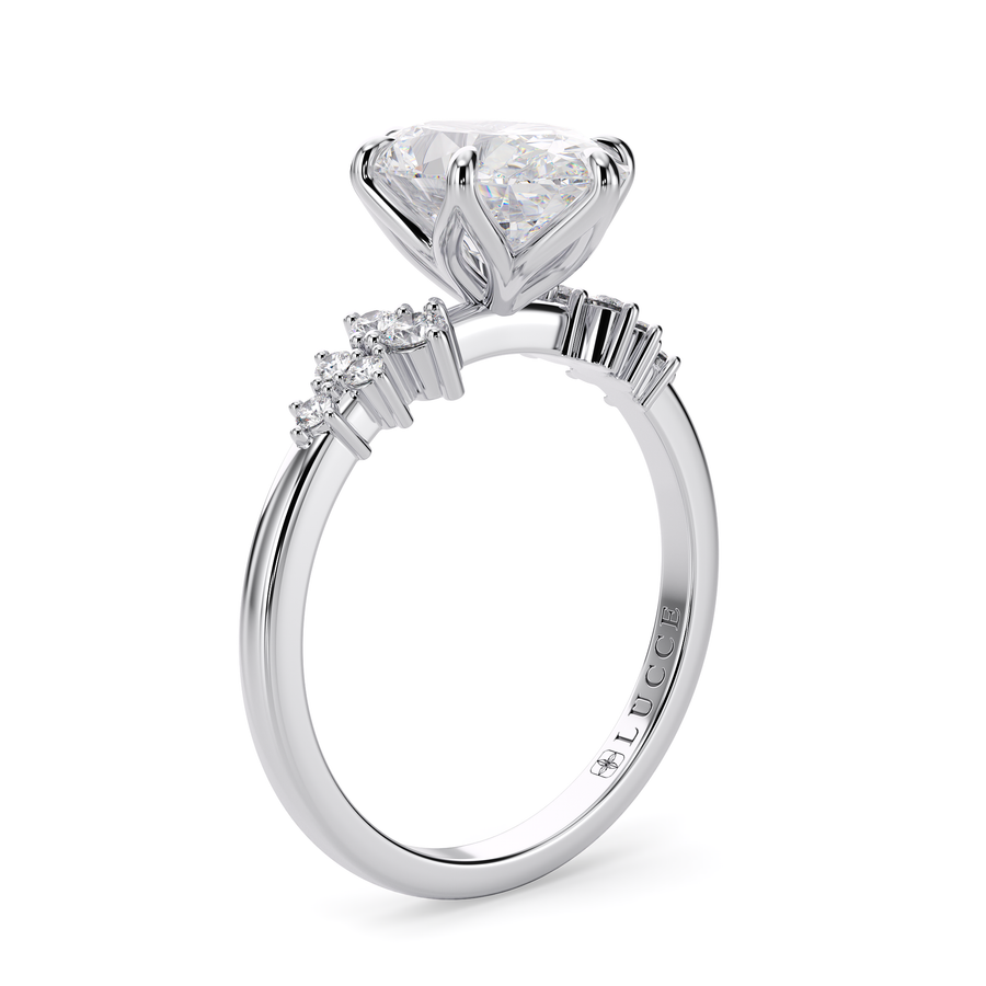 Load image into Gallery viewer, LUCCE Cluster Oval Diamond Engagement Ring with Petal Prongs in Gold or Platinum
