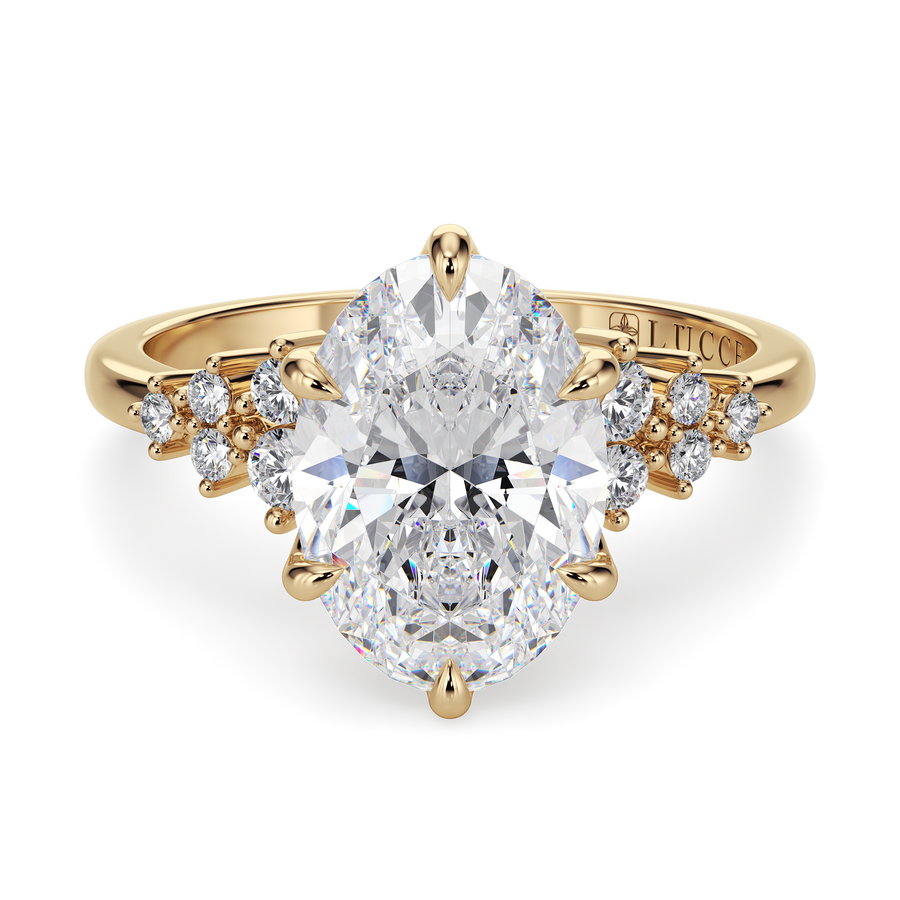 Load image into Gallery viewer, LUCCE Cluster Oval Diamond Engagement Ring with Petal Prongs in Gold or Platinum
