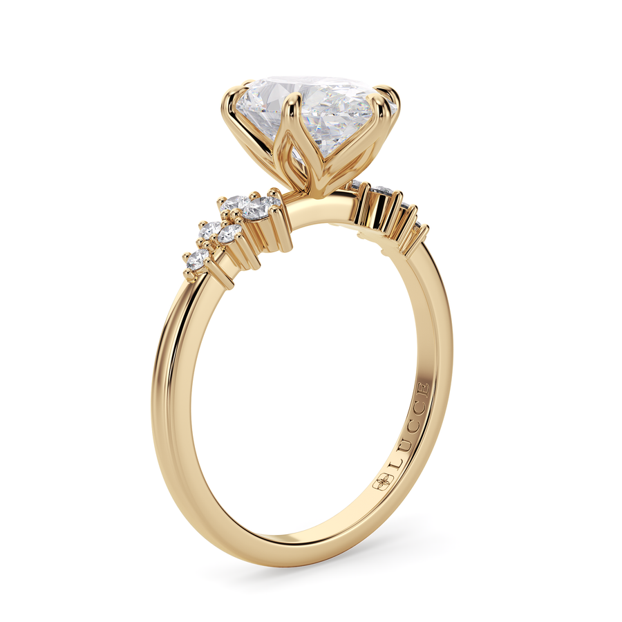 Load image into Gallery viewer, LUCCE Cluster Oval Diamond Engagement Ring with Petal Prongs in Gold or Platinum
