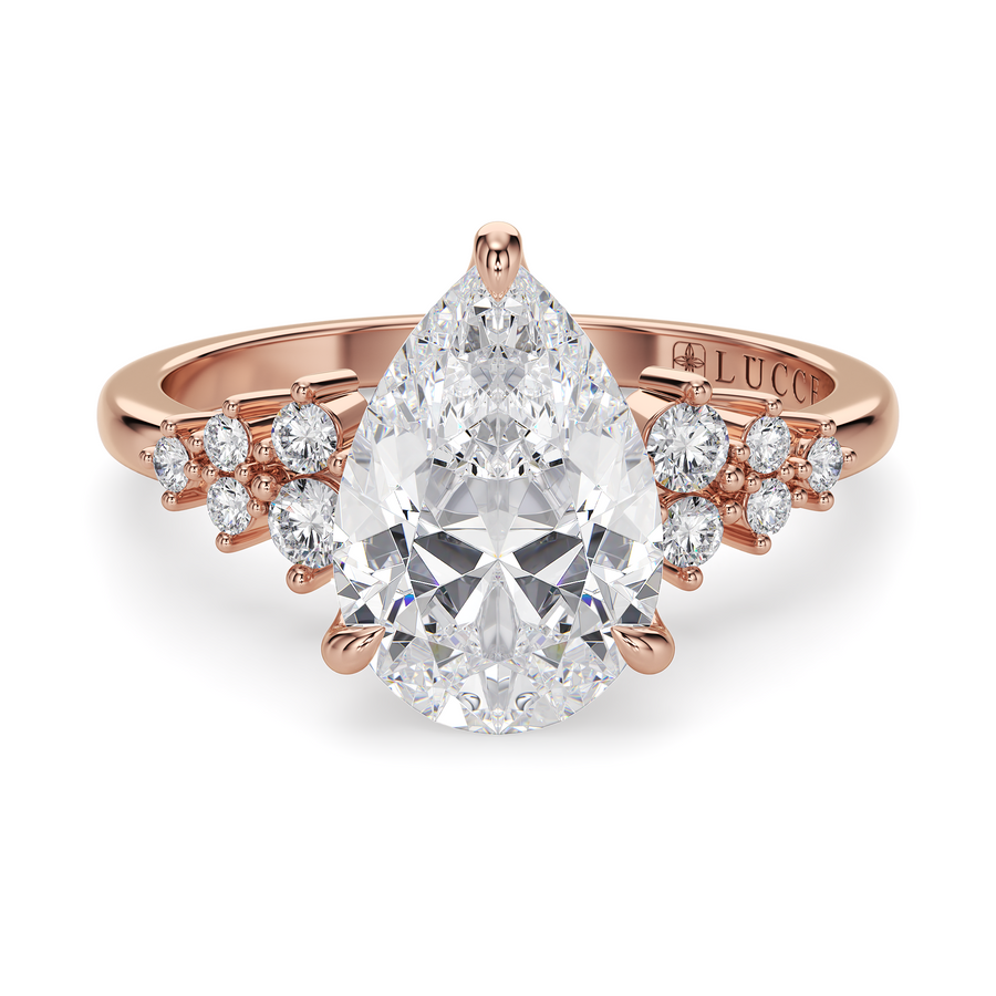 Load image into Gallery viewer, LUCCE Cluster Pear Diamond Engagement Ring with Petal Prongs in Gold or Platinum
