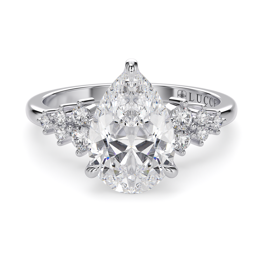 Load image into Gallery viewer, LUCCE Cluster Pear Diamond Engagement Ring with Petal Prongs in Gold or Platinum
