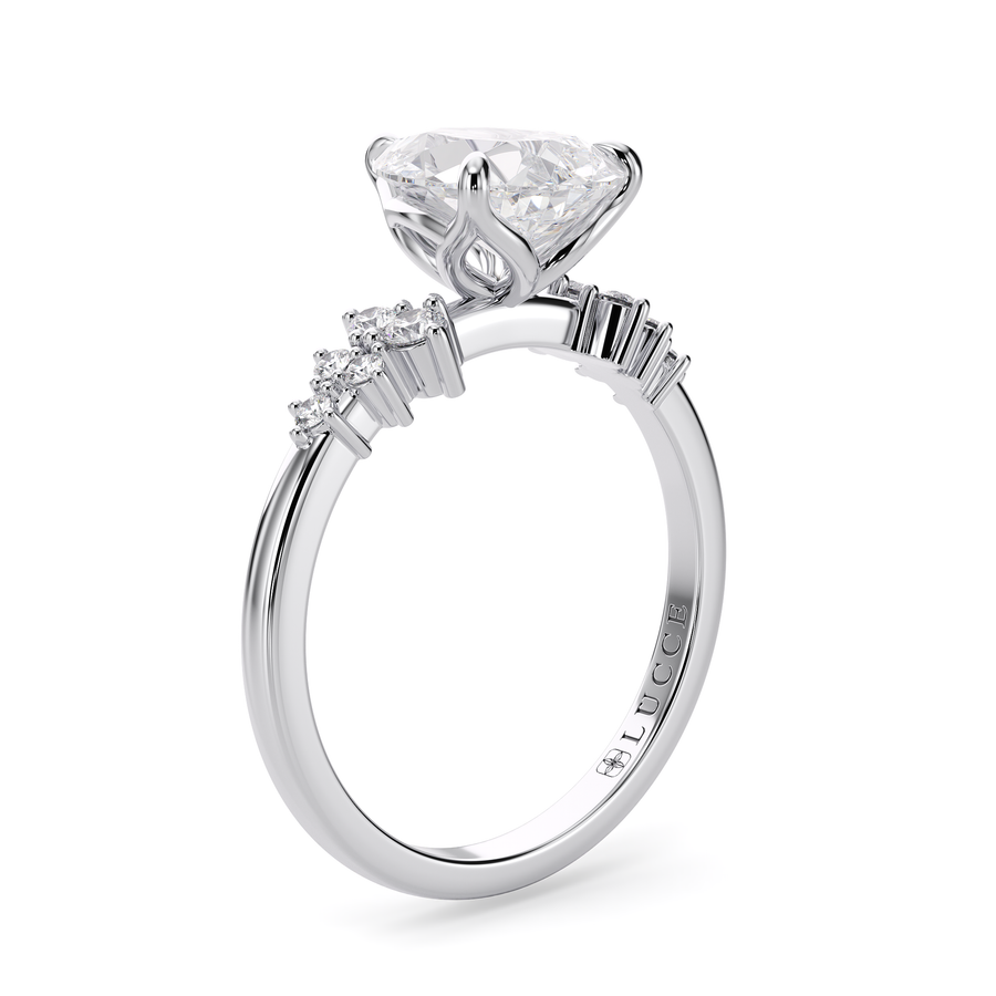 Load image into Gallery viewer, LUCCE Cluster Pear Diamond Engagement Ring with Petal Prongs in Gold or Platinum
