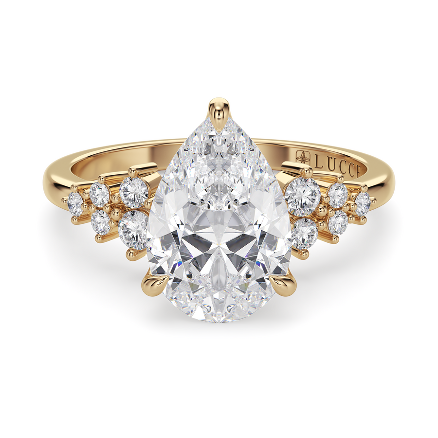 Load image into Gallery viewer, LUCCE Cluster Pear Diamond Engagement Ring with Petal Prongs in Gold or Platinum
