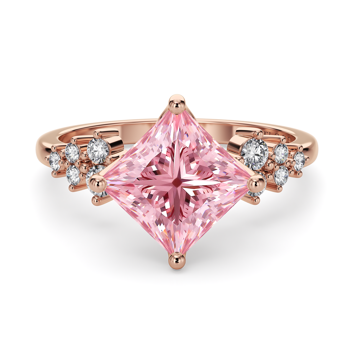 Load image into Gallery viewer, LUCCE Cluster Princess Pink Diamond Engagement Ring with Petal Prongs in Gold or Platinum
