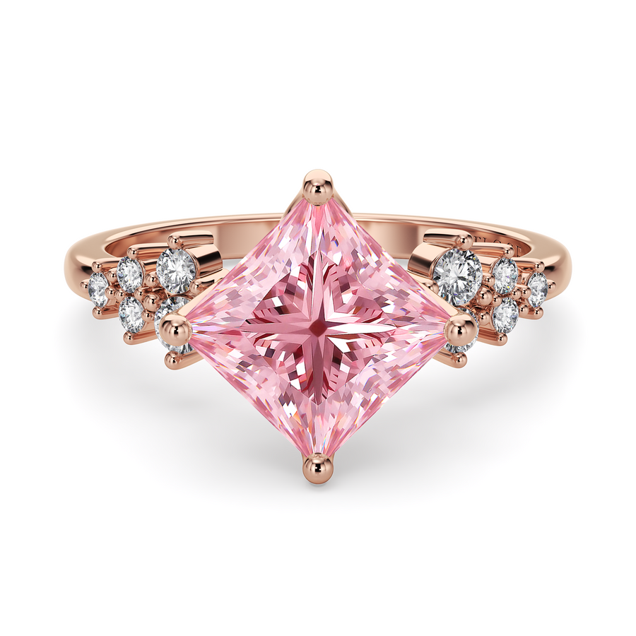 Load image into Gallery viewer, LUCCE Cluster Princess Pink Diamond Engagement Ring with Petal Prongs in Gold or Platinum
