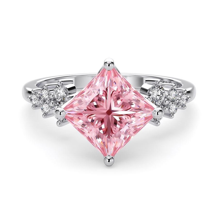 Load image into Gallery viewer, LUCCE Cluster Princess Pink Diamond Engagement Ring with Petal Prongs in Gold or Platinum

