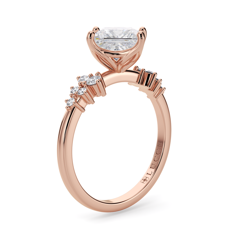 Load image into Gallery viewer, LUCCE Cluster Princess Diamond Engagement Ring with Petal Prongs in Gold or Platinum
