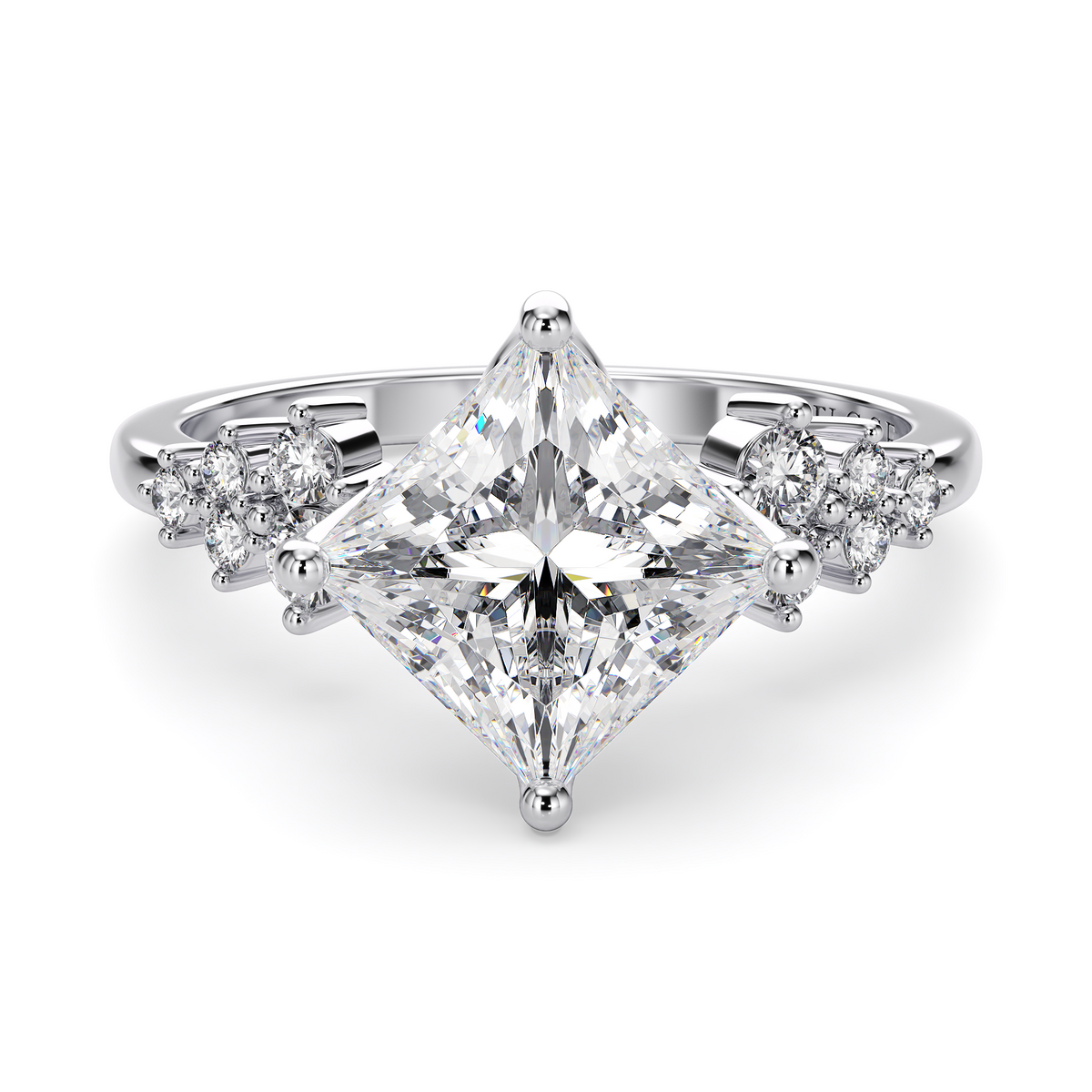 Load image into Gallery viewer, LUCCE Cluster Princess Diamond Engagement Ring with Petal Prongs in Gold or Platinum
