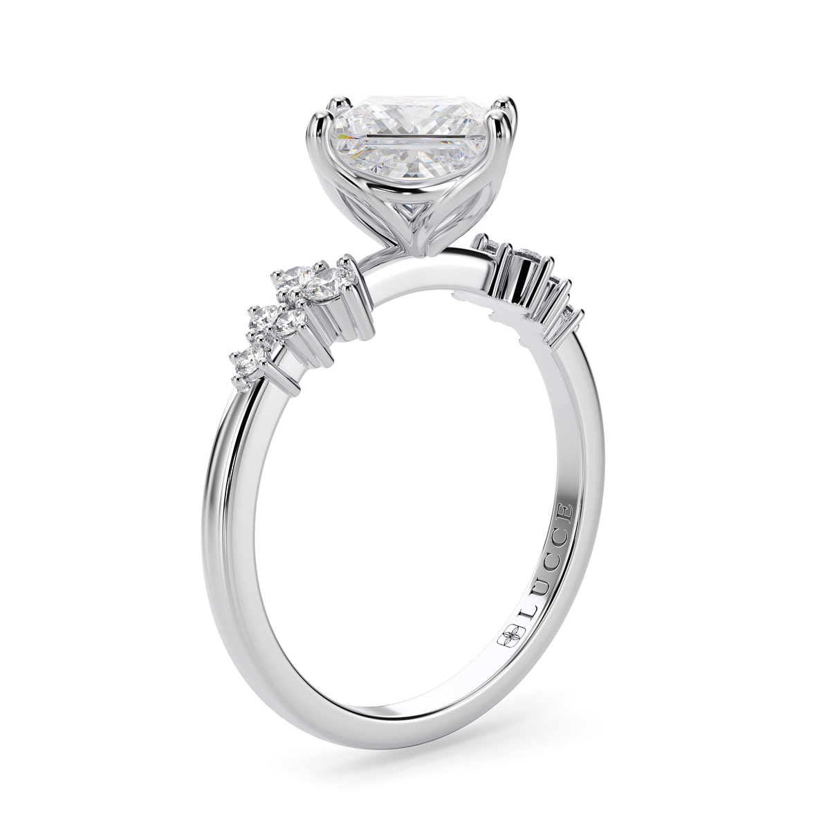 Load image into Gallery viewer, LUCCE Cluster Princess Diamond Engagement Ring with Petal Prongs in Gold or Platinum
