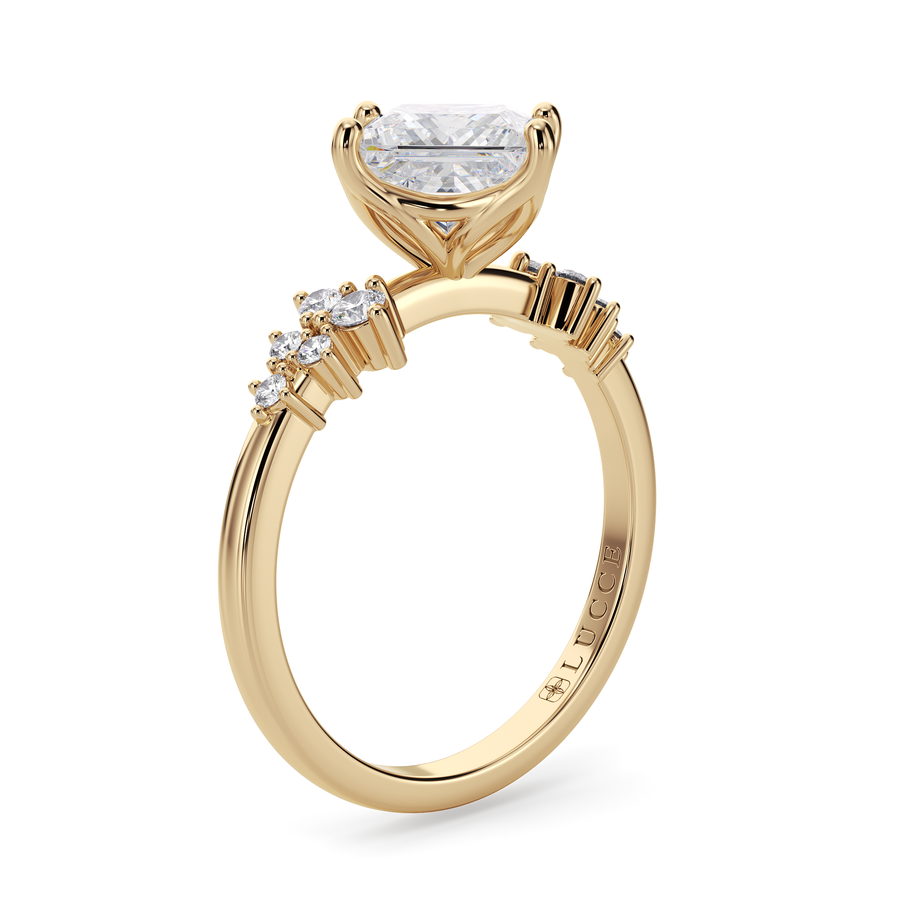 Load image into Gallery viewer, LUCCE Cluster Princess Diamond Engagement Ring with Petal Prongs in Gold or Platinum

