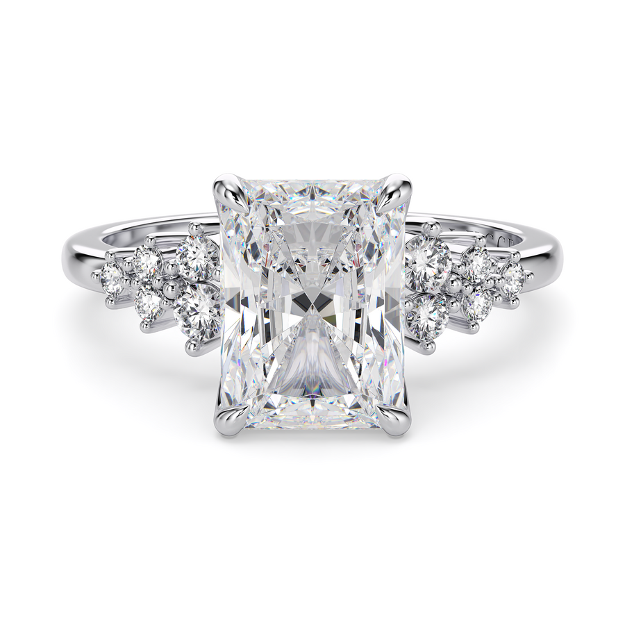 Load image into Gallery viewer, LUCCE Cluster Radiant Diamond Engagement Ring with Petal Prongs in Gold or Platinum

