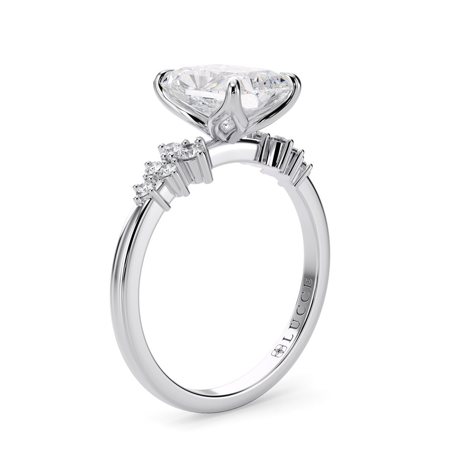 Load image into Gallery viewer, LUCCE Cluster Radiant Diamond Engagement Ring with Petal Prongs in Gold or Platinum
