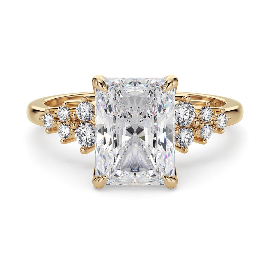 Load image into Gallery viewer, LUCCE Cluster Radiant Diamond Engagement Ring with Petal Prongs in Gold or Platinum
