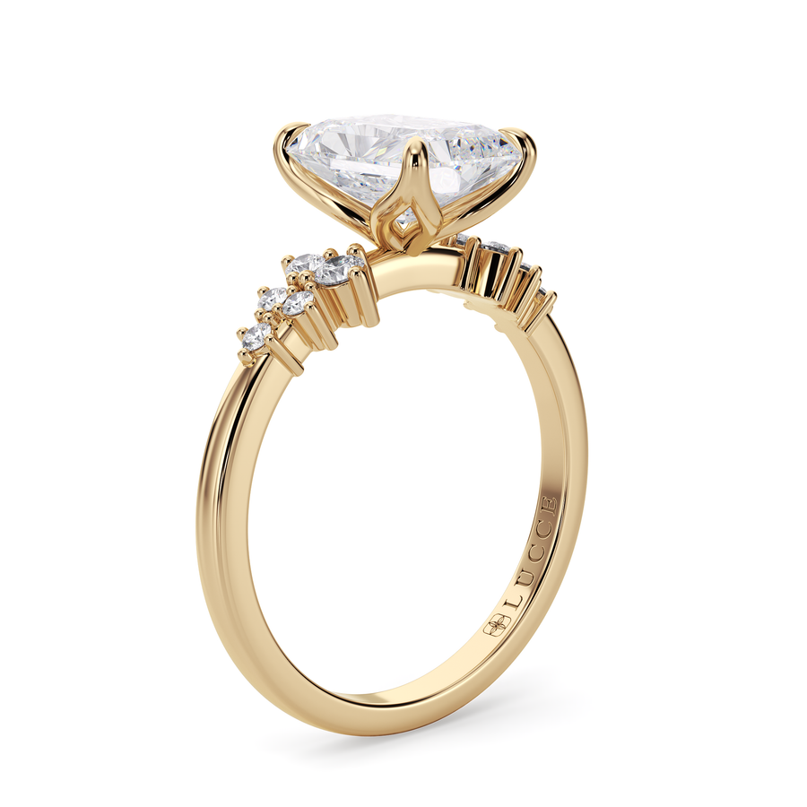 Load image into Gallery viewer, LUCCE Cluster Radiant Diamond Engagement Ring with Petal Prongs in Gold or Platinum
