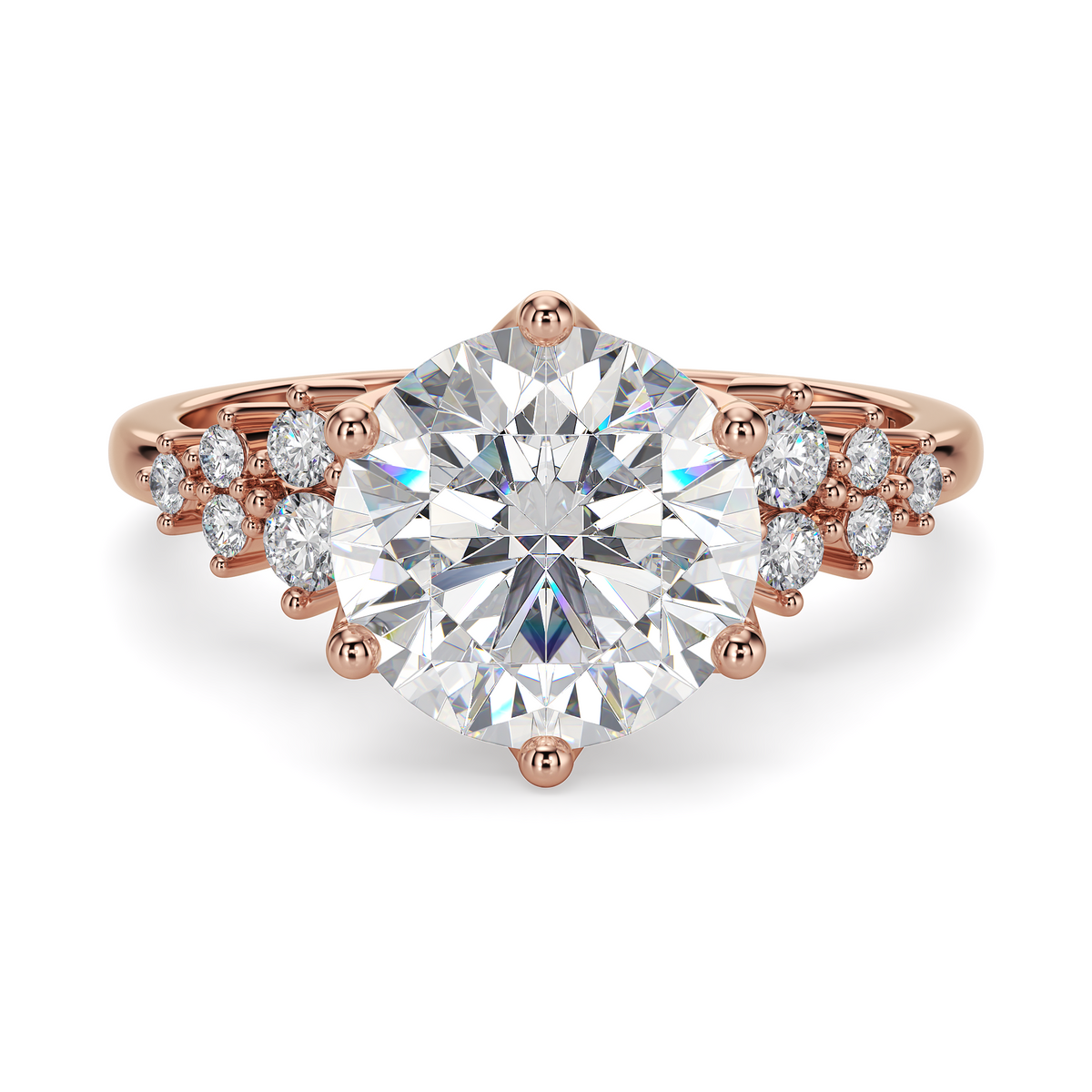 Load image into Gallery viewer, LUCCE Cluster Round Diamond Engagement Ring with Petal Prongs in Gold or Platinum
